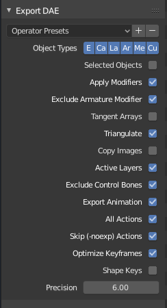 Export settings