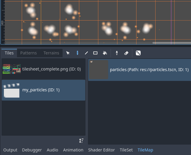 Placing a scene tile containing particles using the LayeredTileMap editor