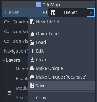 Saving the built-in LayeredTileSet resource to an external resource file