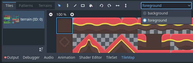 Selecting a layer to paint on in the LayeredTileMap editor