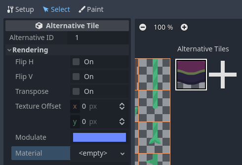 Configuring an alternative tile after clicking it in the LayeredTileSet editor