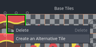Creating an alternative tile by right-clicking a base tile in the LayeredTileSet editor