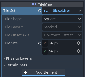 Creating a terrain set in the LayeredTileSet resource inspector (within the LayeredTileMap node)