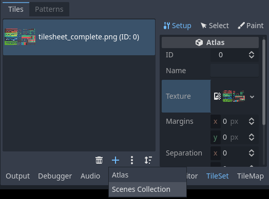 Creating a scenes collection in the LayeredTileSet editor
