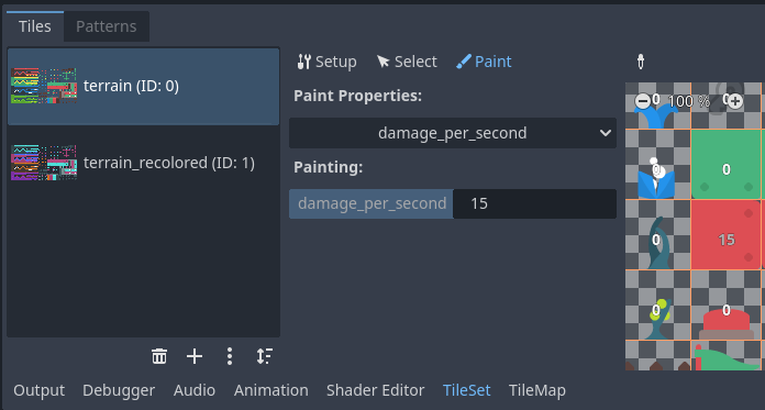 Assigning custom data in the LayeredTileSet editor using tile property painting