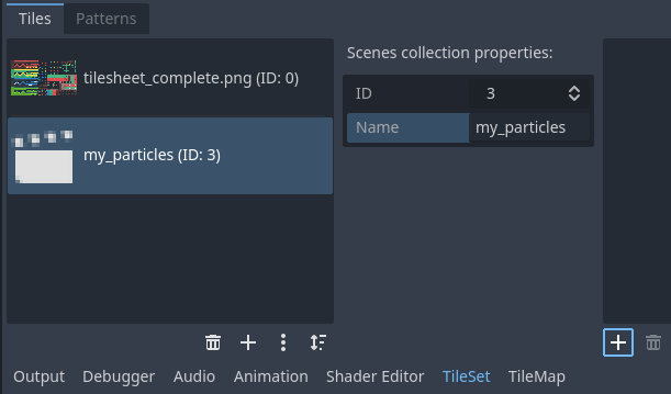 Creating a scene tile after selecting the scenes collection in the LayeredTileSet editor